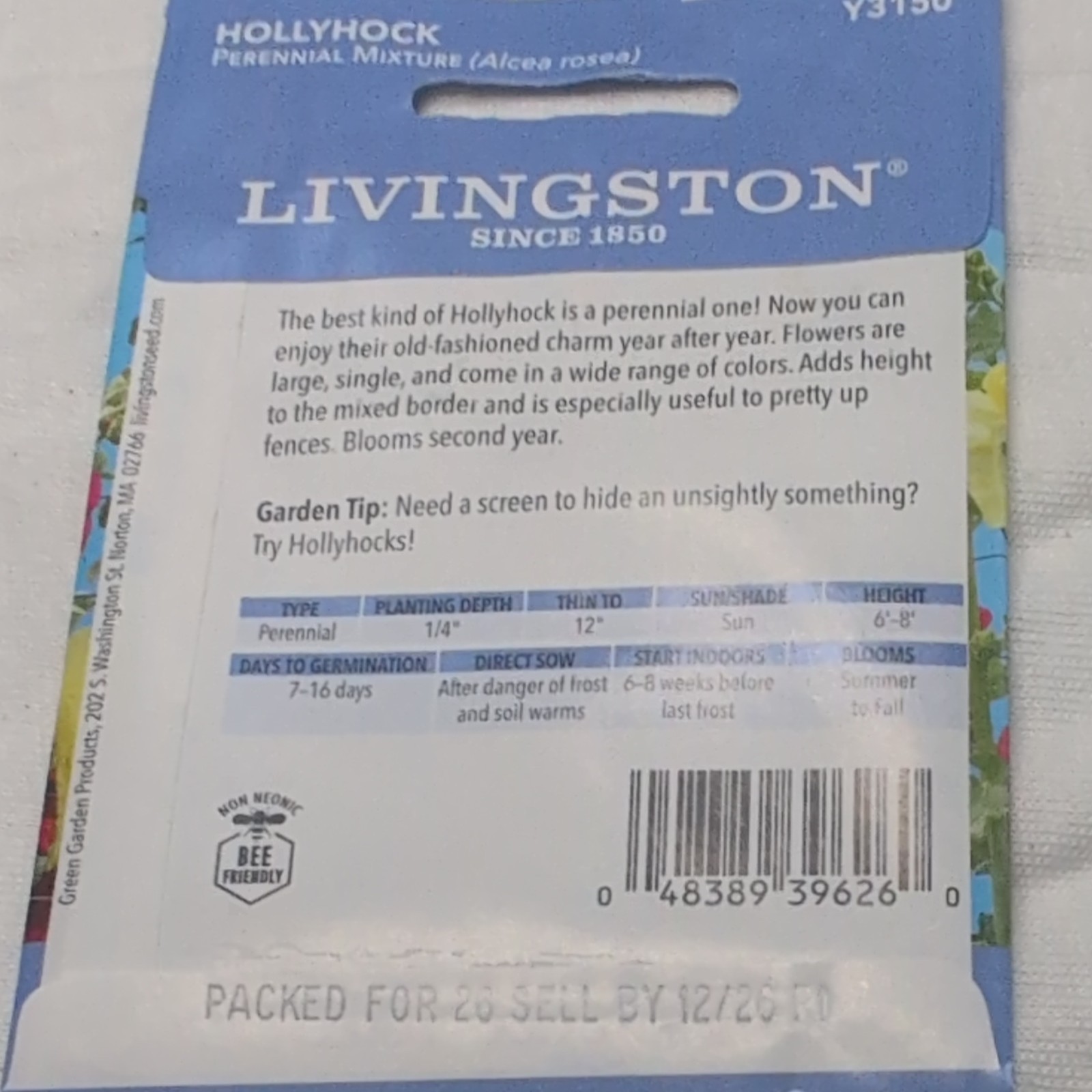 Livingston Hollyhock Perennial Multicolor Full Sun Flower Seeds Alcea Y3150