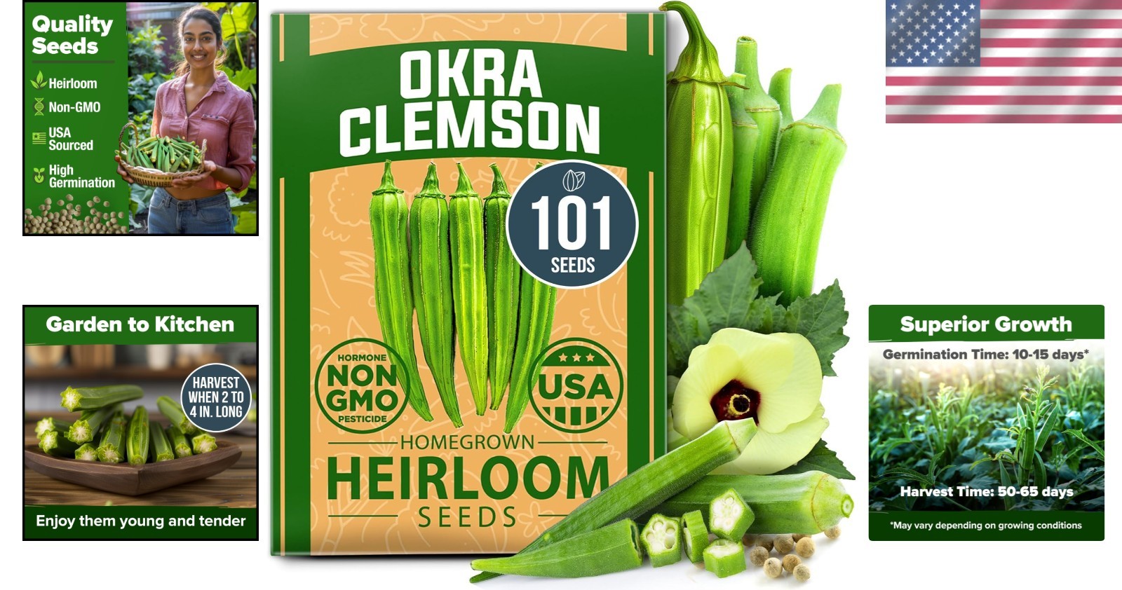 Clemson Spineless Heirloom Okra Seeds – 101 Non-GMO Seeds for Easy Gardening