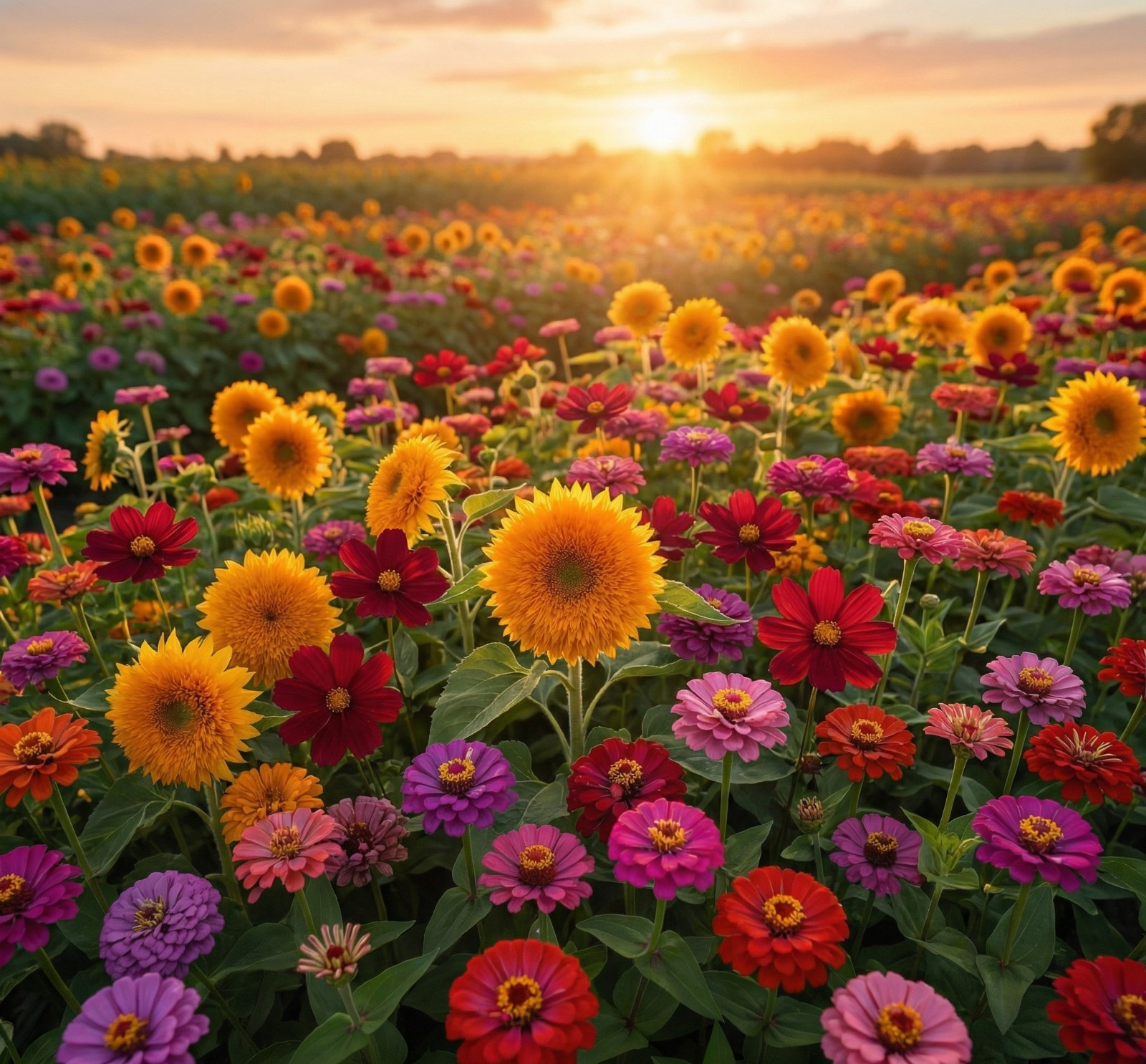 Landscaper’s Pack Zinnia Cosmos Sunflower SUNSET BLOOM MIX Non-GMO 600 Seeds