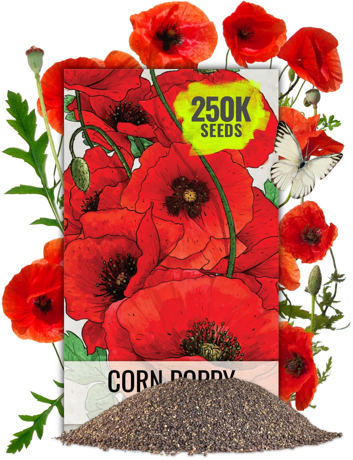 Corn Poppy Seeds for Planting | 1.5 oz Annual Flower Seeds | Red Blooms