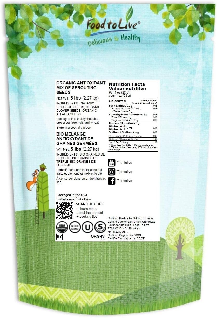 Organic Antioxidant Mix of Sprouting Seeds, 5 Pounds — Non-GMO Broccoli, Alfa…