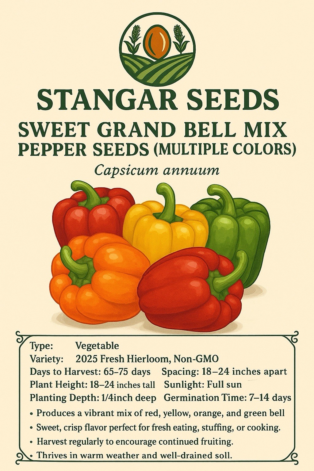 Sweet Grand Bell Mix Pepper Seeds Multiple Colors 2026 In USA Heirloom