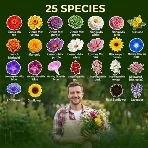 Wildflower Seed Mix 3oz – 89,400+ Non-GMO Seeds for Monarchs – 25+ Varieties Ann