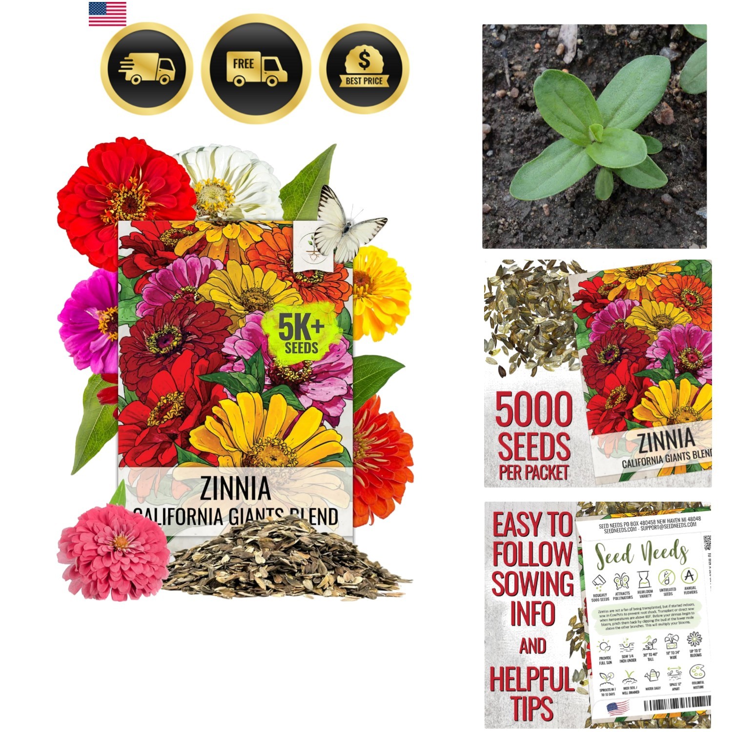 Zinnia Seeds California Giants Variety | 5,000+ Heirloom Seeds Zinnia Elegans…