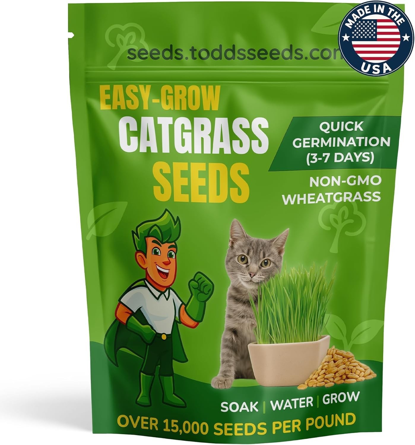 Todd’s 1lb Cat Grass – Easy to Grow, 100% Chemical-Free & Non-GMO for All Breeds