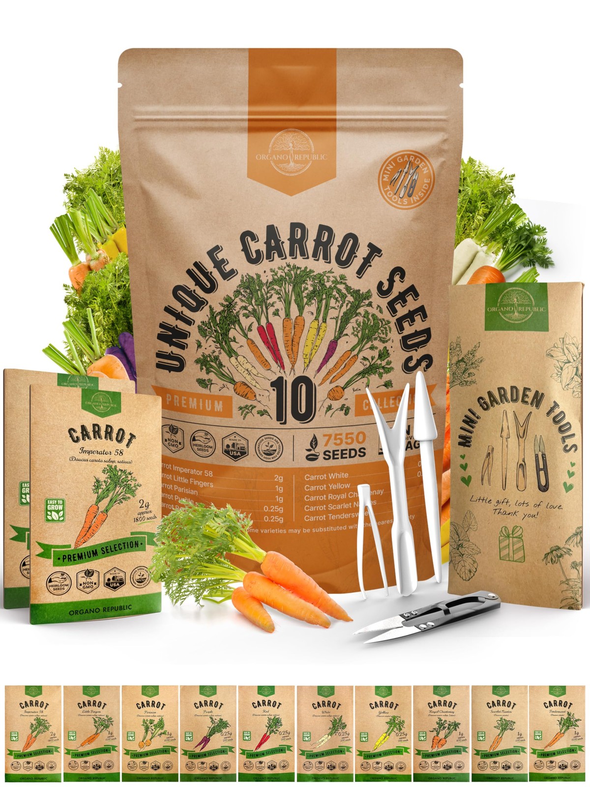 10 Unique Carrot Seeds Variety Pack – 7,550+ Non-GMO Heirloom Carrot Seeds fo…