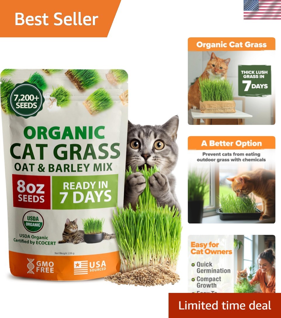 Organic Cat Grass Seeds Pack 8oz – 7200 Non GMO Heirloom Oat & Barley Grass S…