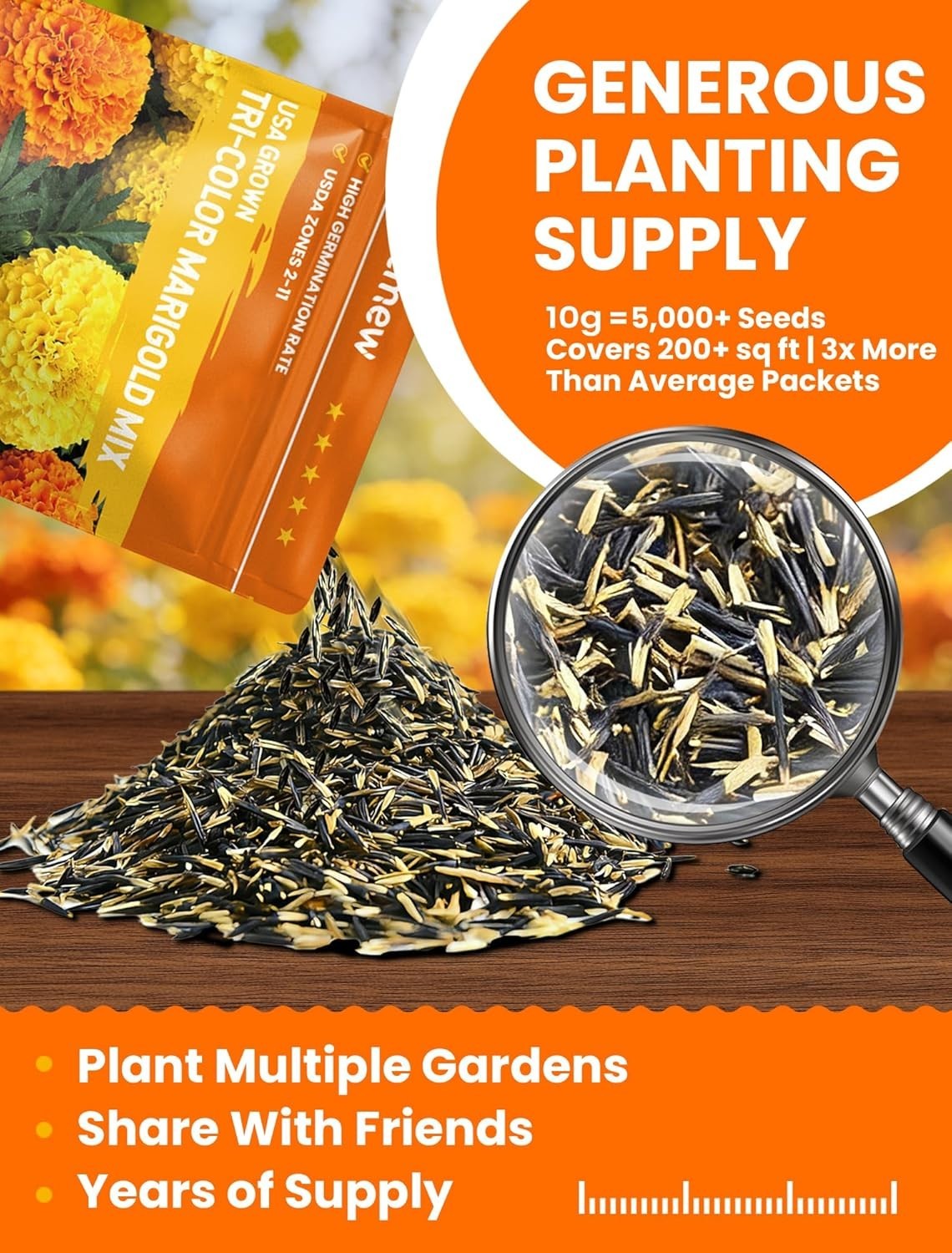 Marigold Seeds Bulk Mix 5000/15000+ Crackerjack Marigold Flower Seeds for Planti