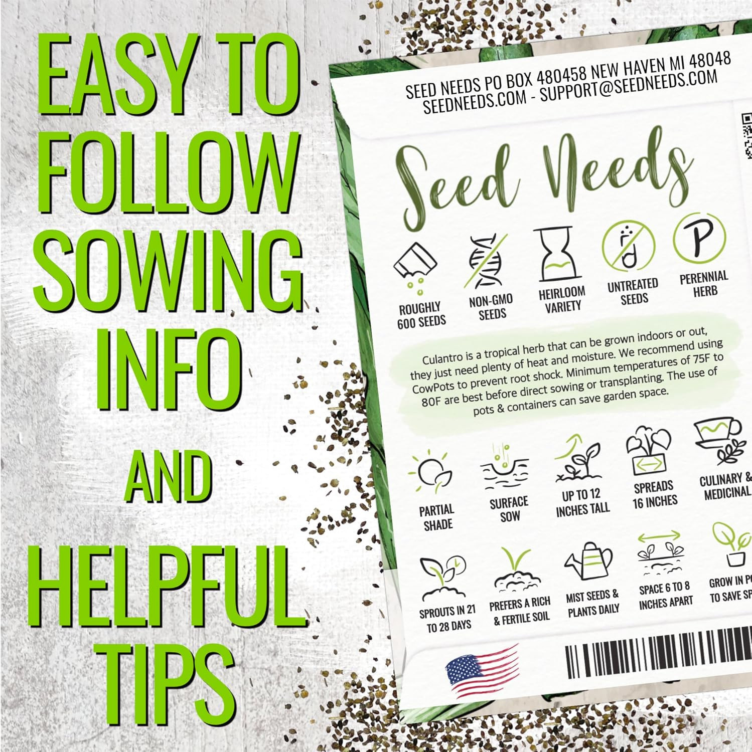 Culantro Seeds for Planting Mexican Coriander -2 Pack