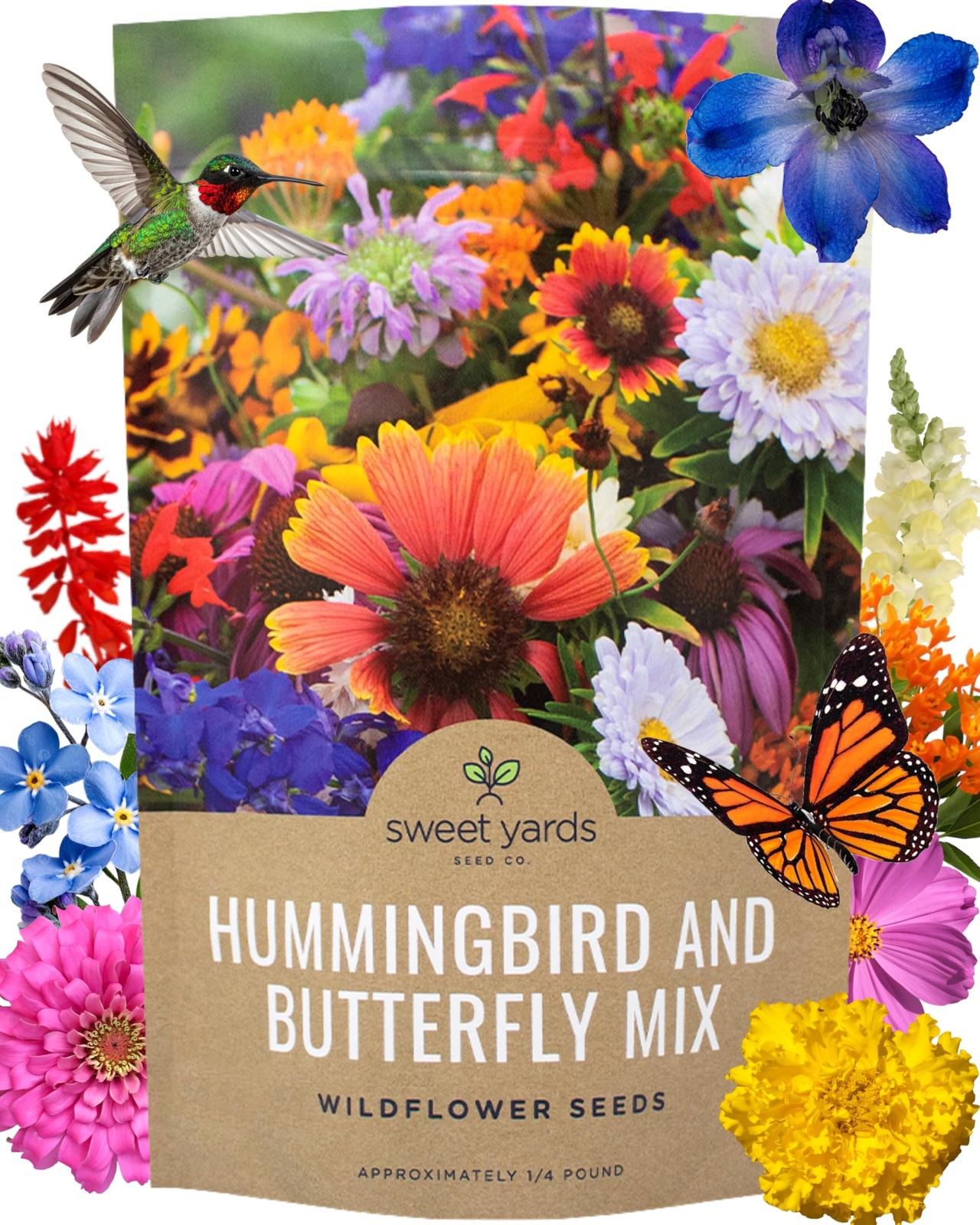 Bulk Wildflower Seeds Butterfly and Humming Bird Mix 1/4 Pound Bag Over 30,…