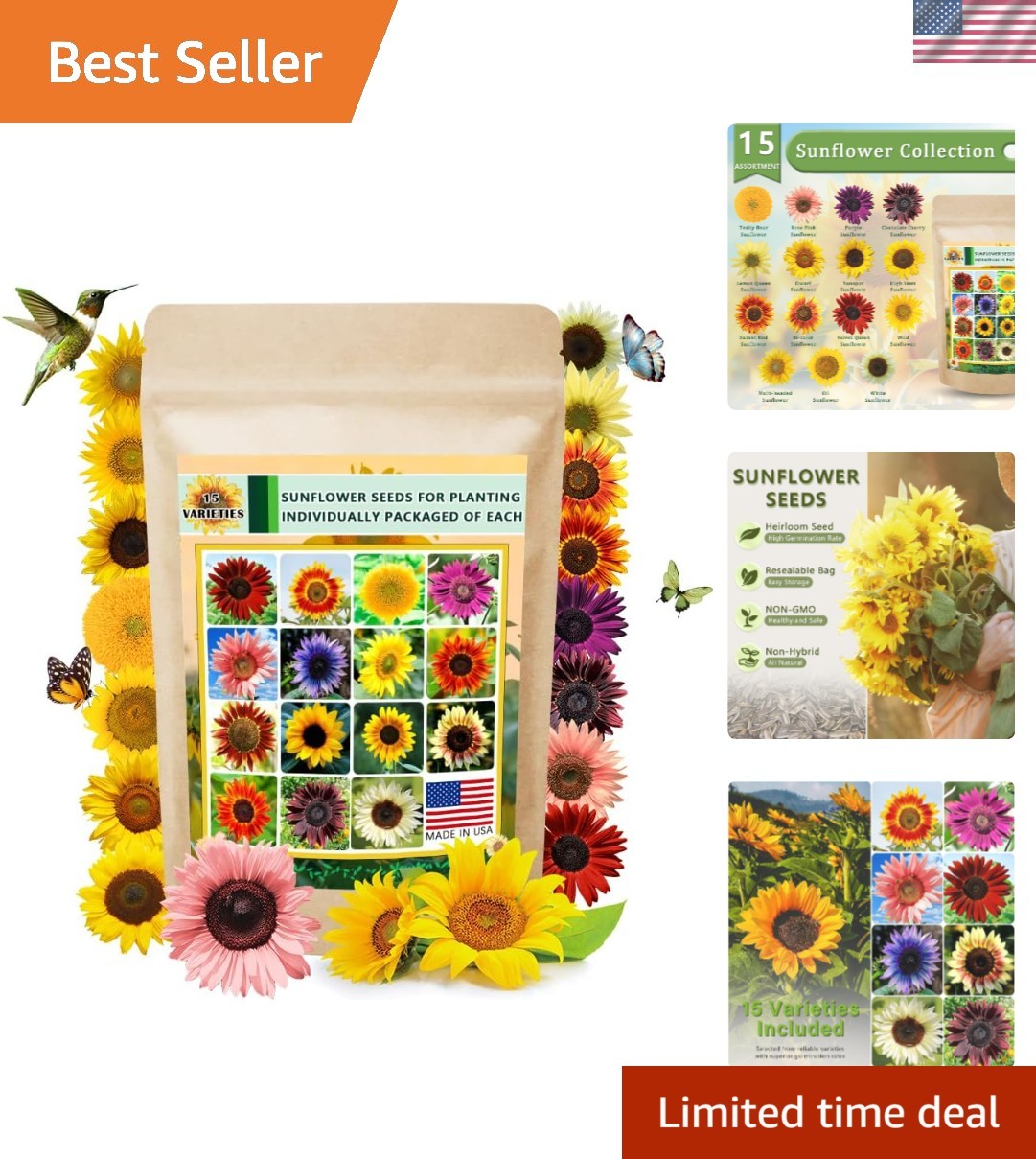 Bulk 1000+ Sunflower Seeds for Planting – Attracts Pollinators in Full Sun