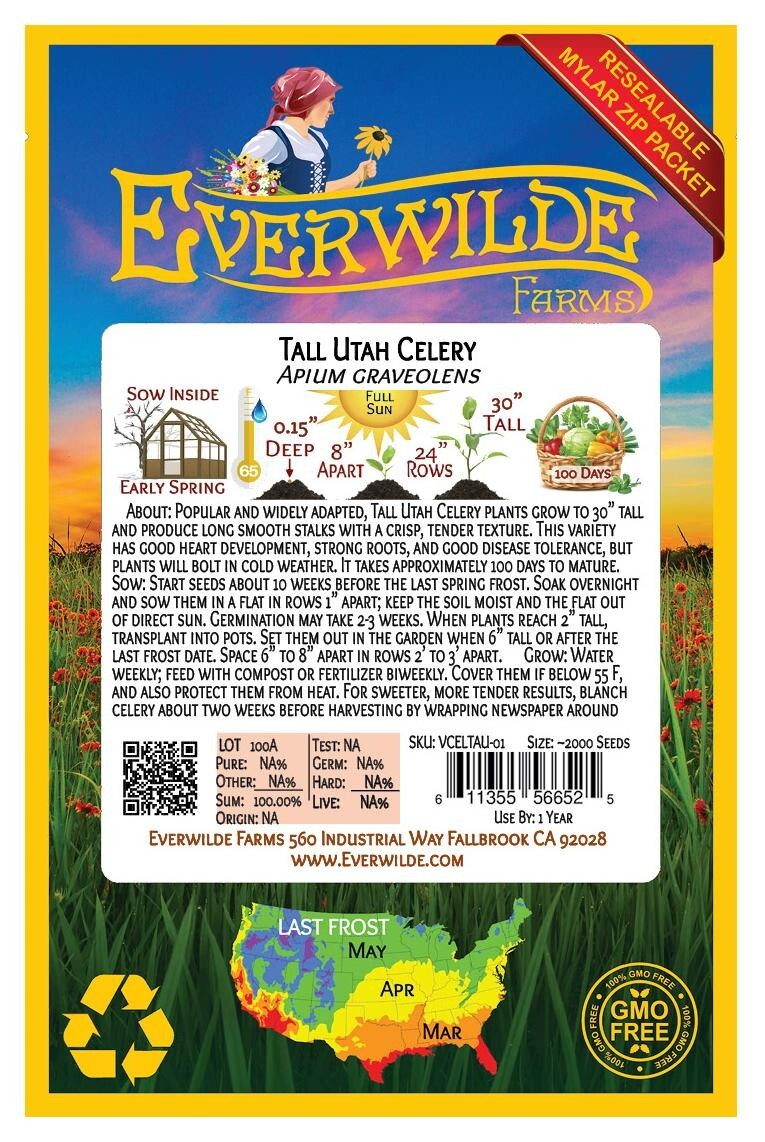 2000 Tall Utah 52-70 Celery Seeds – Everwilde Farms Mylar Seed Packet