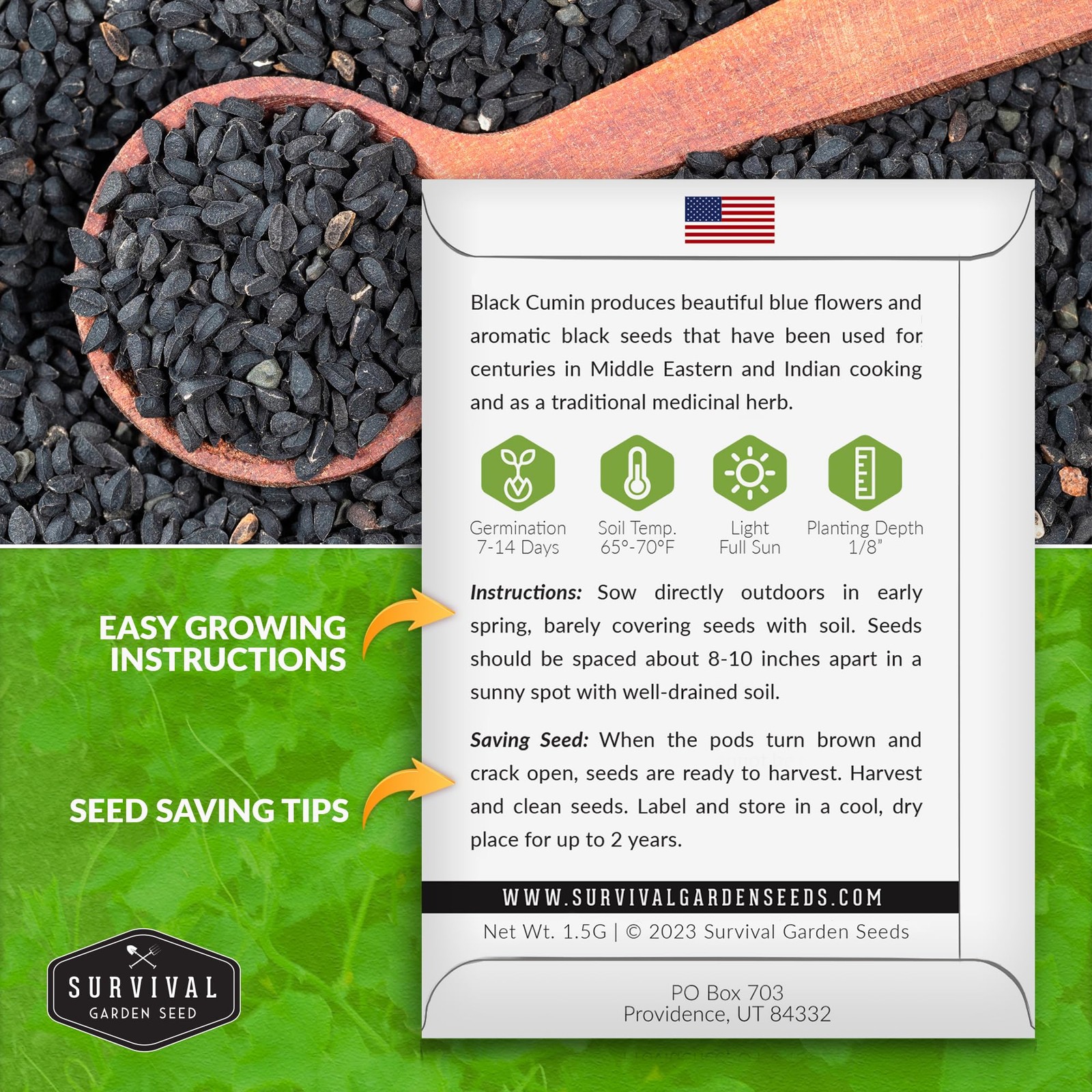 Nigella Sativa Seeds 5 Packets of NonGMO Black Cumin for Home Gardening