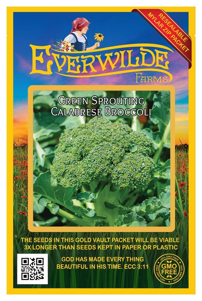 500 Green Sprouting Calabrese Broccoli Seeds – Everwilde Farms Mylar Seed Packet