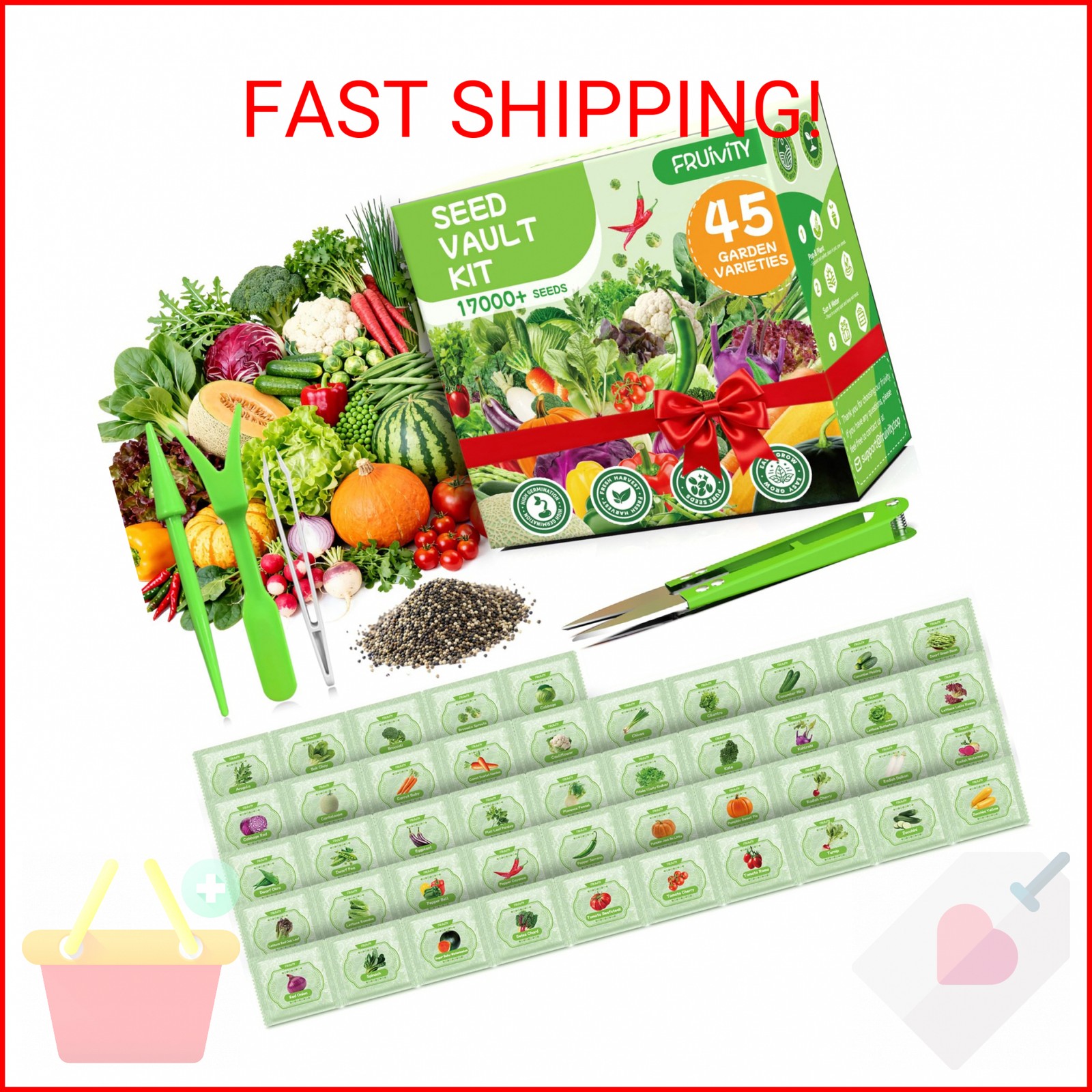 Fruivity 45 Heirloom Vegetable Seeds Variety Pack – 17,000+ Garden Seeds for Pla