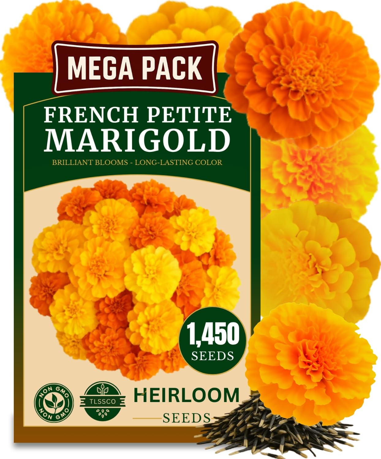 TLSSCO 1450+ French Petite Marigold Seeds, Pack for 2026 USA Premium Multi