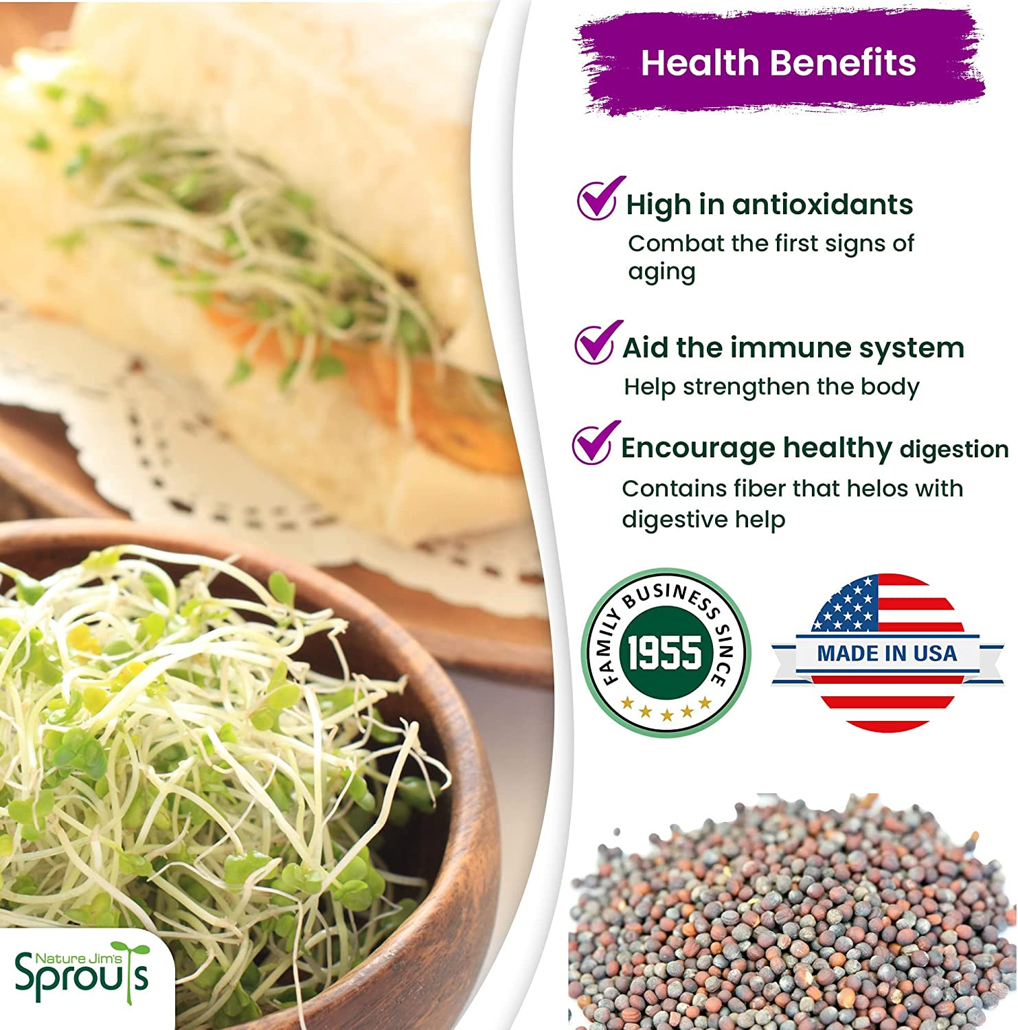 Broccoli Sprout Seeds /Nutritious Broccoli Seeds Sprout in 5 Days – 8Oz
