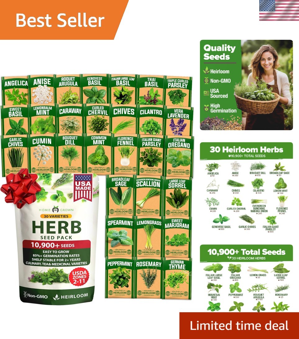 30 Herb Seeds for Planting 10,900+ Non-GMO Heirloom Seeds | Extra Large Varie…