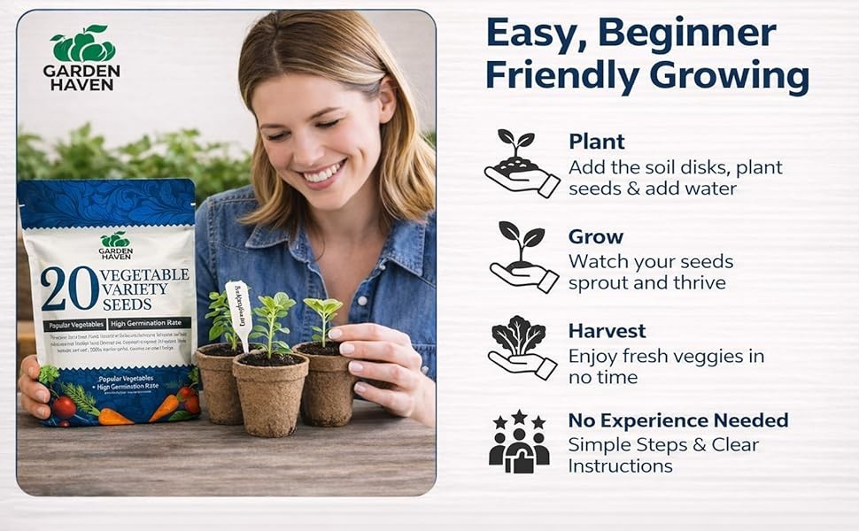 20 Vegetable Seeds Variety Pack Complete Grow Kit Indoor Outdoors DIY Starter Ki