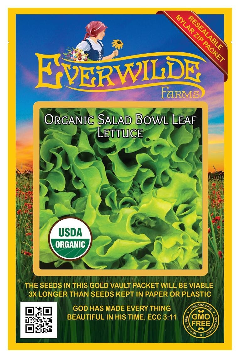 500 Organic Salad Bowl Leaf Lettuce Seeds – Everwilde Farms Mylar Seed Packet