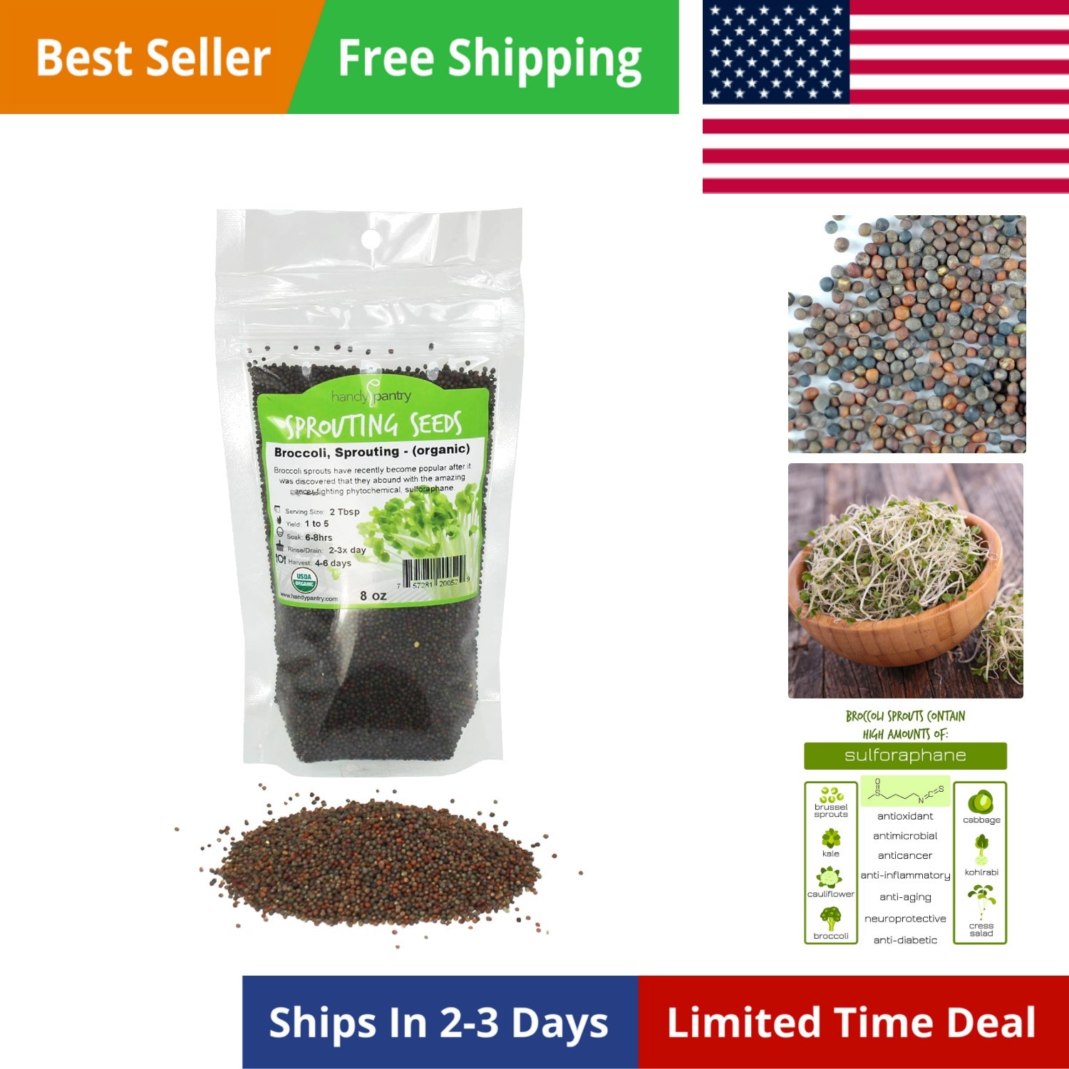 Organic Broccoli Sprouting Seeds by | 8 oz. Resealable Bag | Non-GMO Broccoli…