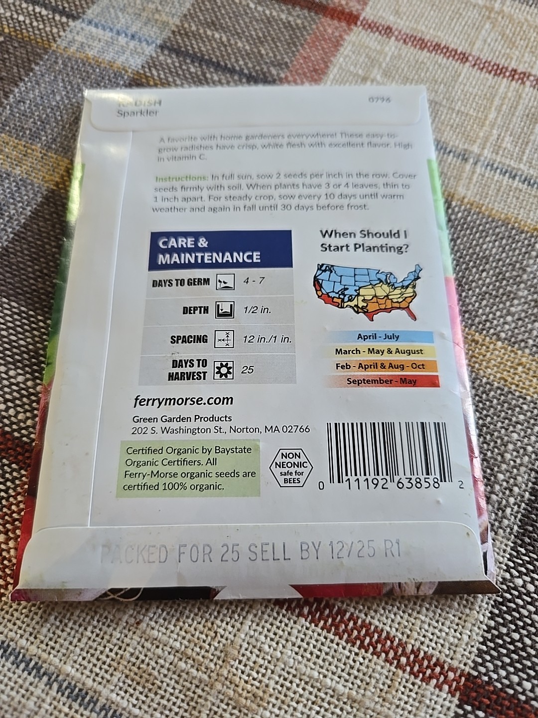 5 Packs Ferry-Morse 2025 Seed Radish Sparkler Organic 1.3 G