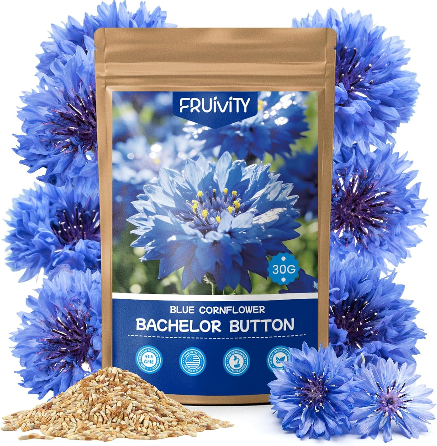 6000+ Cornflower Seeds Perennial for Planting – Blue Bachelor Button Seeds, Poll