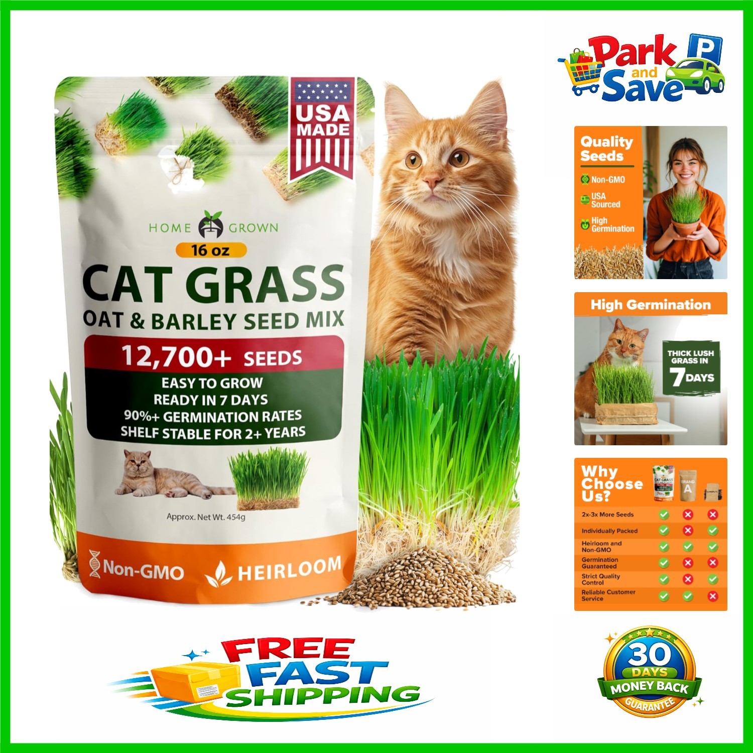 100% Heirloom Cat Grass – 1 Pound Nutrient-Rich Snack for Cats & Small Pets