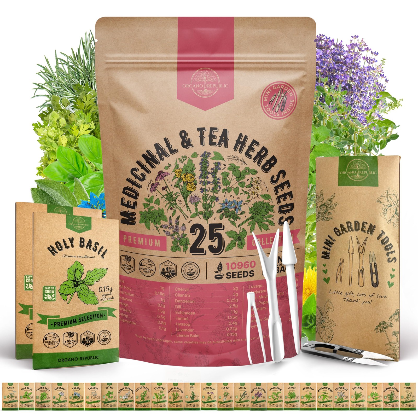 25 Medicinal & Tea Herb Seeds Variety Pack for Indoor & Outdoors. 10900+ Non-…
