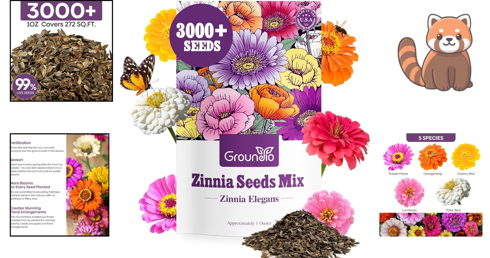 1 Oz Zinnia Seeds Mix: 5 Stunning Varieties for Colorful Spring to Fall Blooms