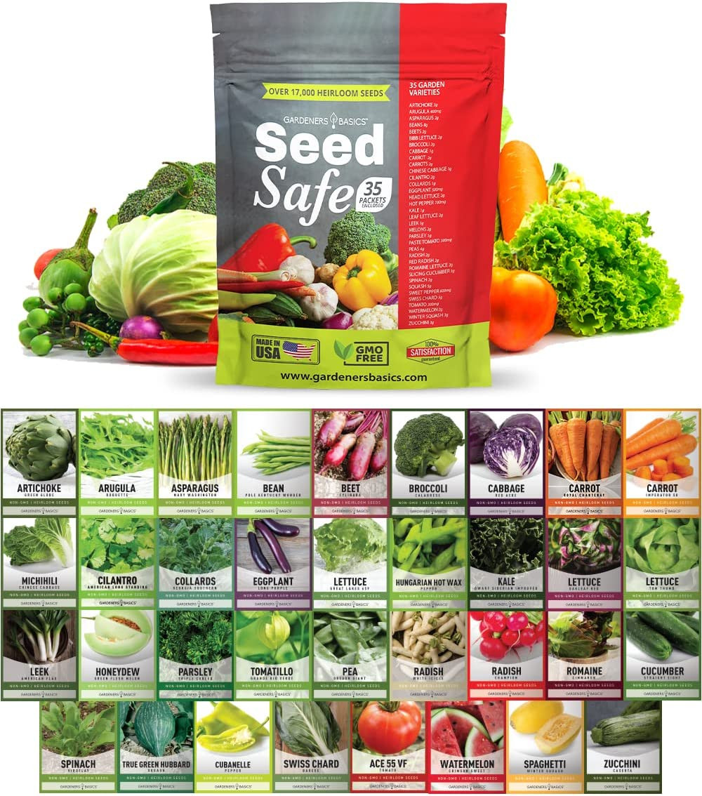 Seed Safe Kit – 35 Easy-To-Grow Heirloom Vegetable Seeds for Beginners – Non-Gmo