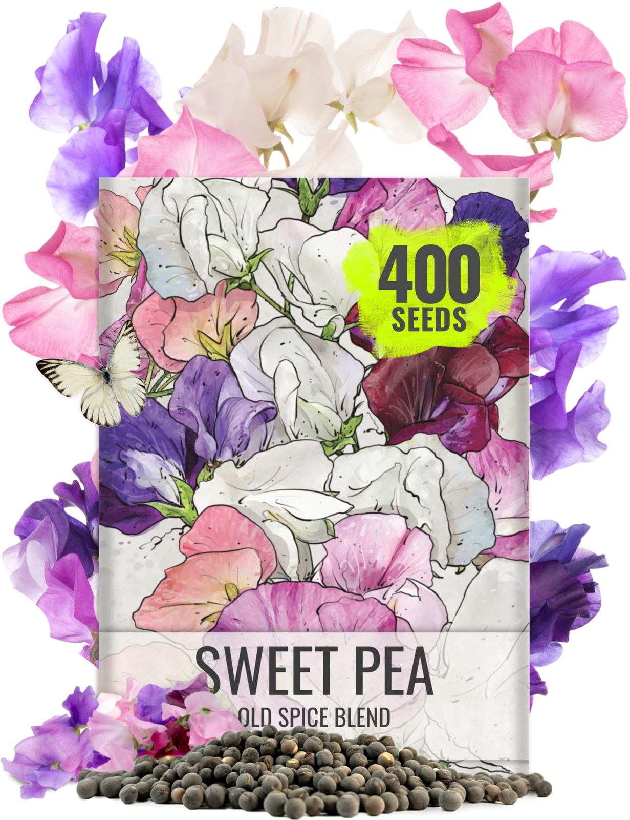 Sweet Pea Seeds for Planting | 400+ Heirloom Annual Flower Seeds | Mixed Colors