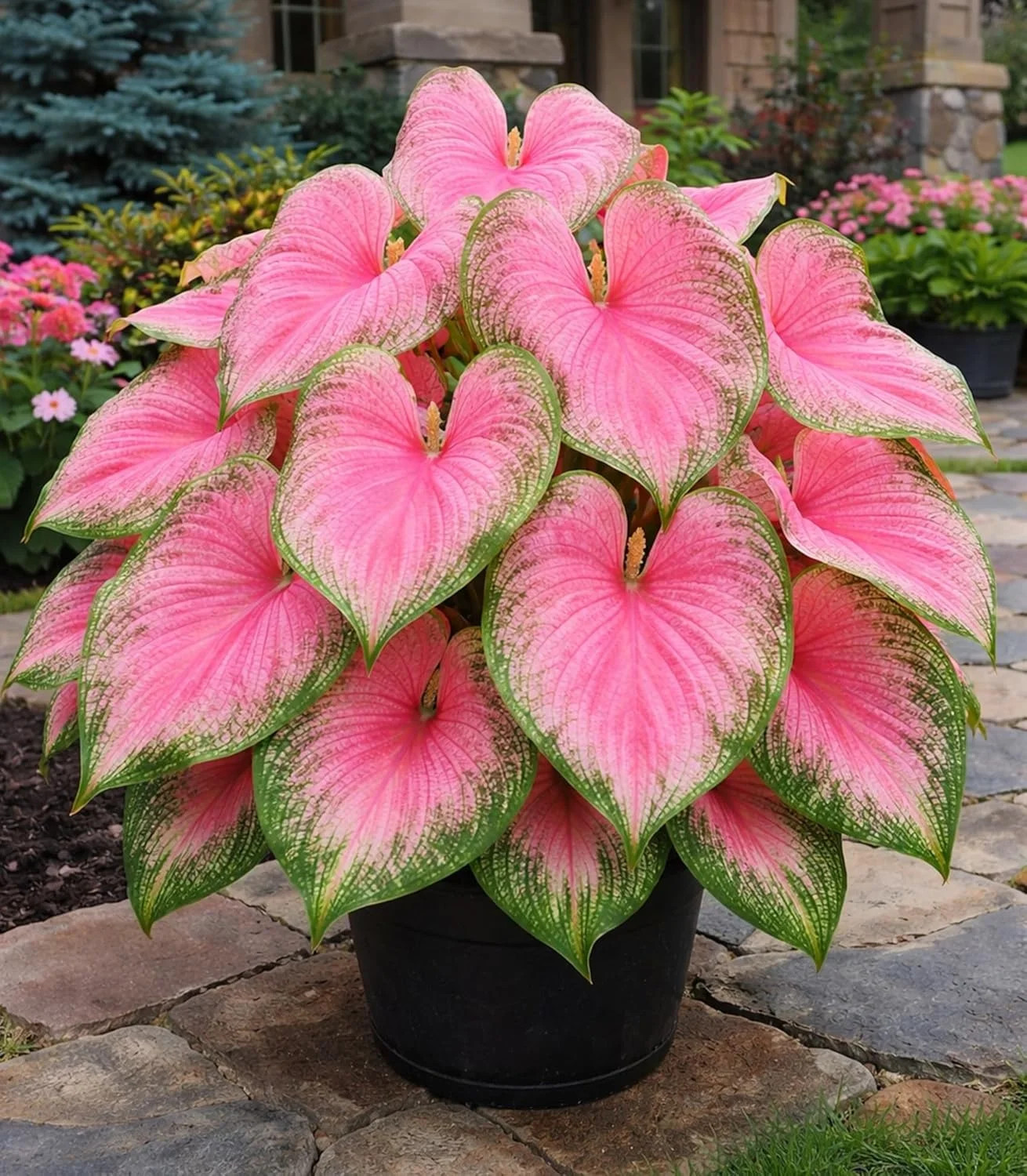 Pink Princess Caladium Bulbs for Planting – Beautiful Spotted Leafs Stand Out –