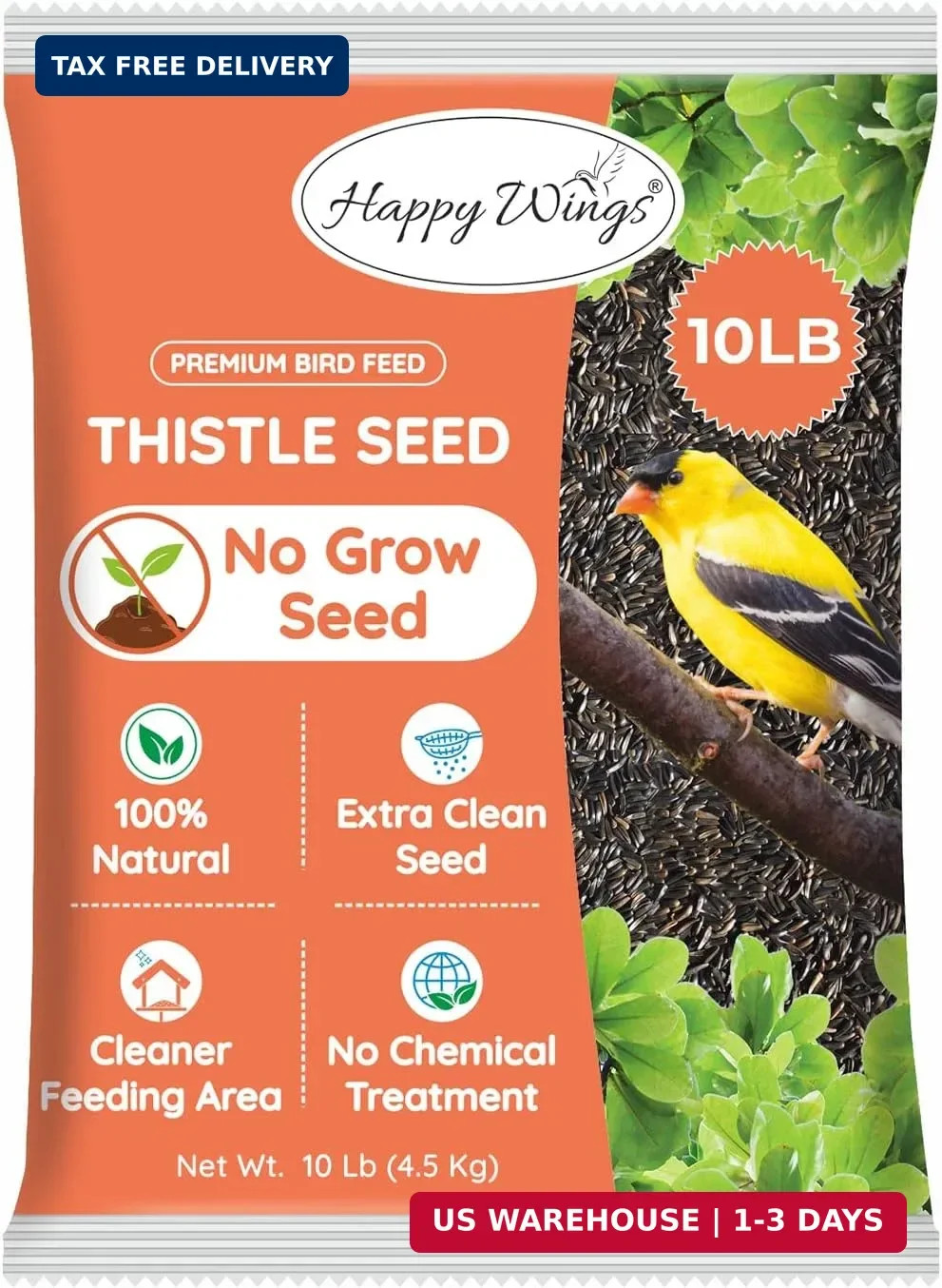 Happy Wings Nyjer/Thistle Seeds Wild Bird Food – 10 Pounds I No Grow Seed I Bird