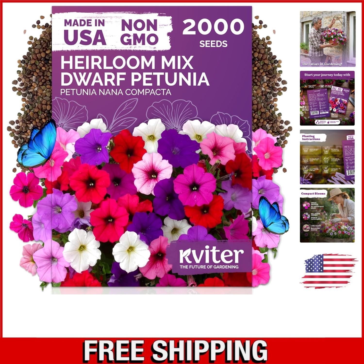 2,000 Organic Dwarf Petunia Seeds – Vibrant Heirloom Mix for Colorful Gardens