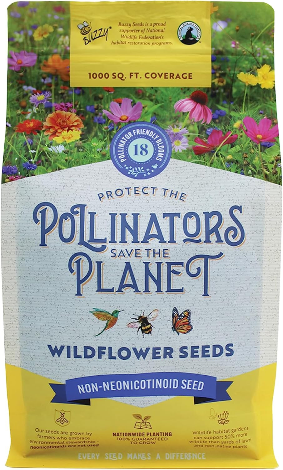 Wildflower Pollinator Seed Mix (1Lb Bag), 18 Pollinator-Friendly Varieties, Prot