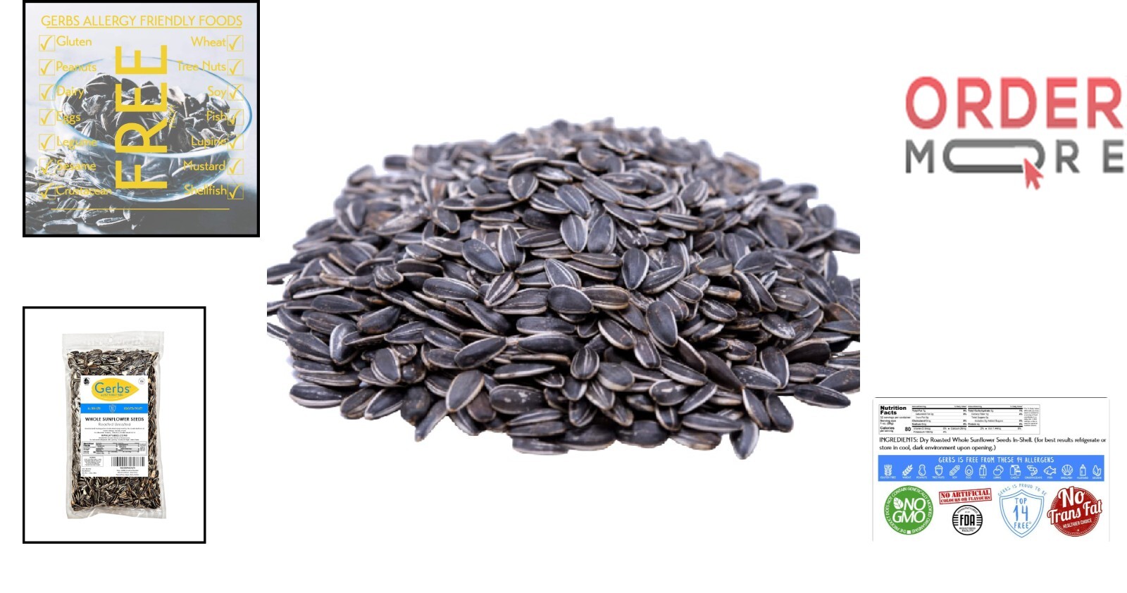 Dry Roasted Unsalted Whole Sunflower Seeds 2LB Non-GMO Allergen Free Healthy
