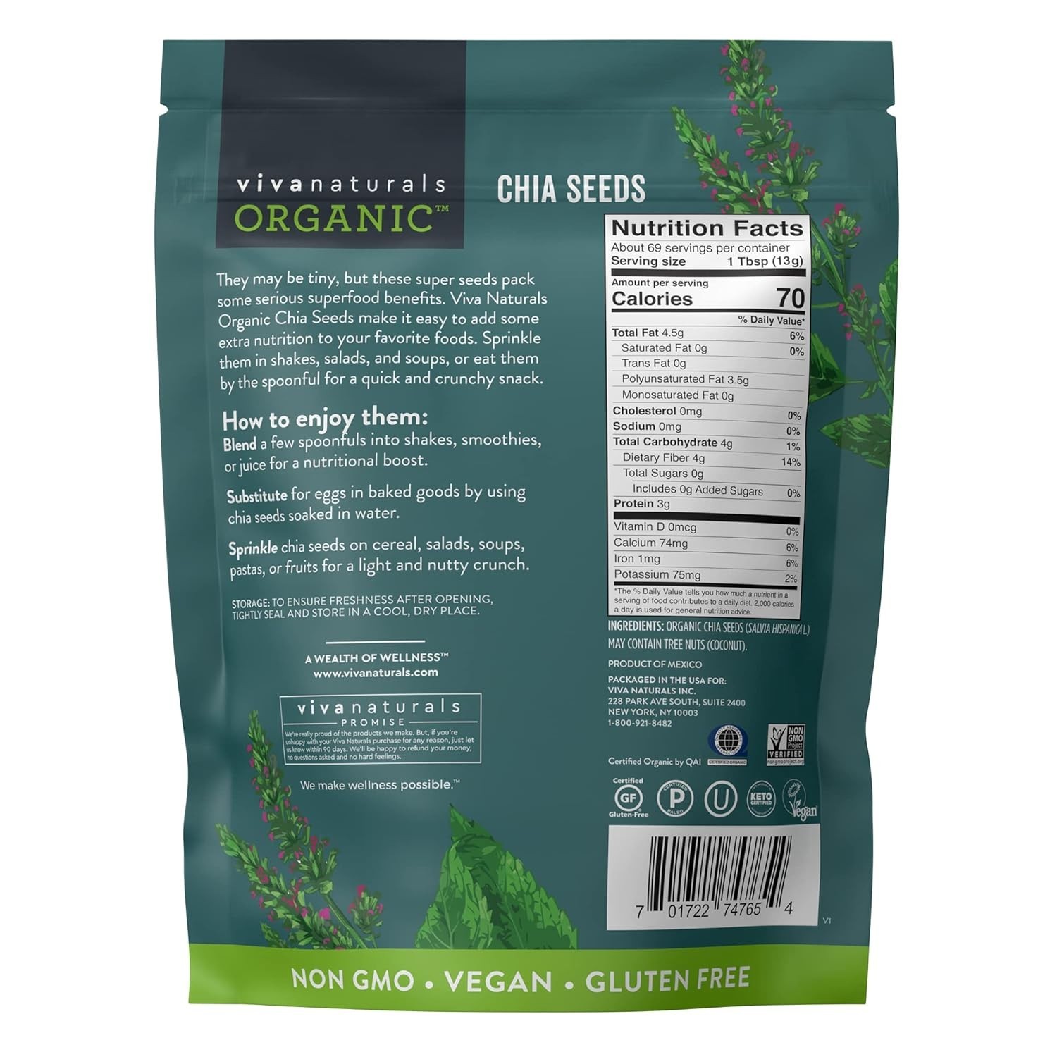 2 lb Organic Chia Seeds – Plant-Based Omega-3 Superfood, & Gluten-Free