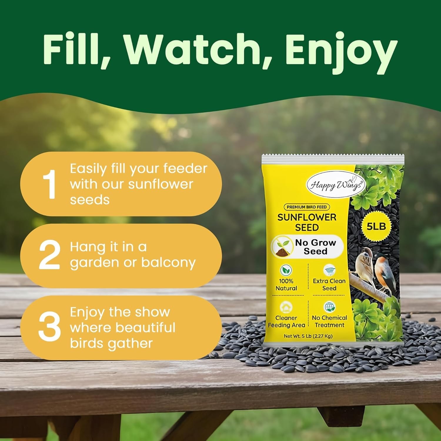Black Oil Sunflower Seeds Wild Bird Food- 15 Pounds | No Grow Seed | Bird See…