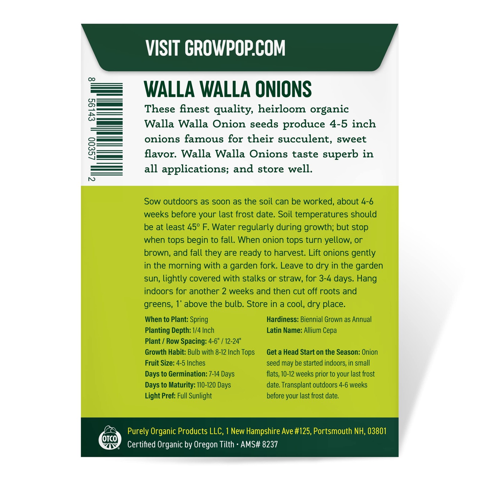 Organic Onion Seeds (Walla Walla) – Approx 200 Seeds – Open Pollinated