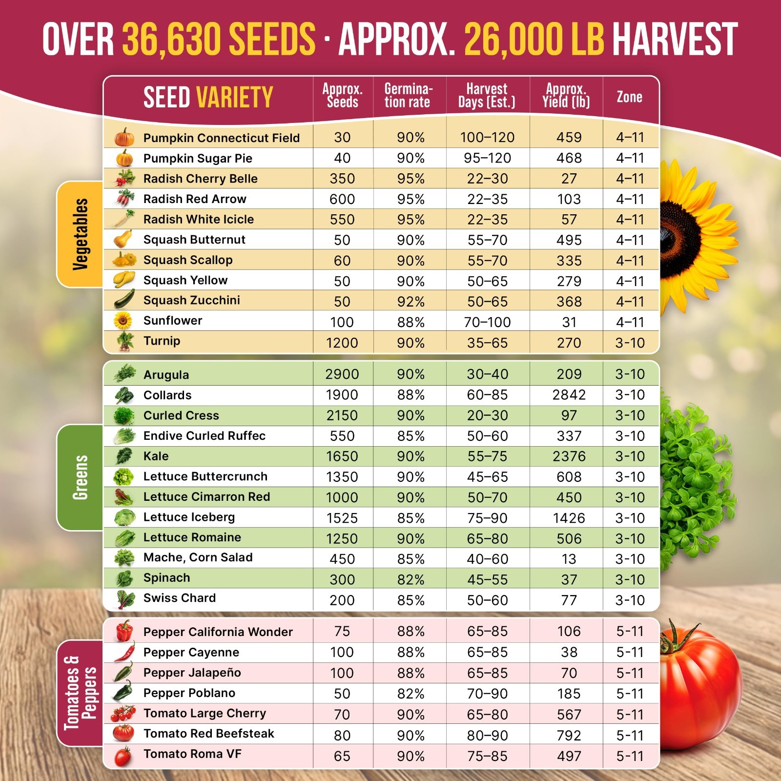 55 Vegetable Seeds Variety Pack – 35,600+ Non-GMO Heirloom Seeds for Home Garden