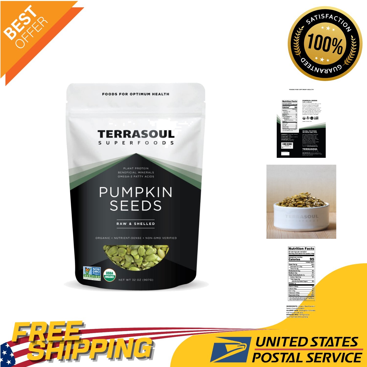 2 Lbs Organic Pumpkin Seeds – Raw, Gluten-Free, Unsalted for Healthy Living