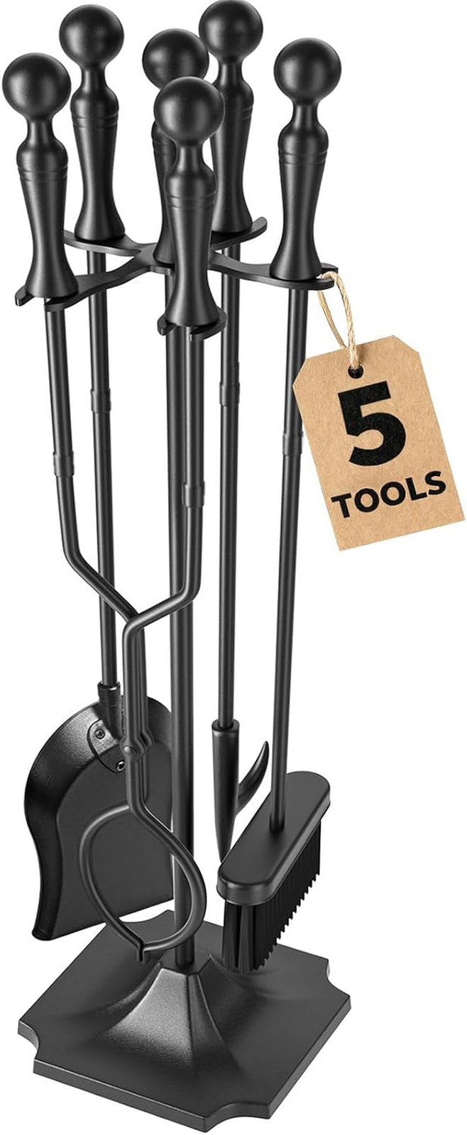 5 Pcs Fireplace Tools Set 31 Inch Indoor Black Handle Wrought Iron Large Fire To