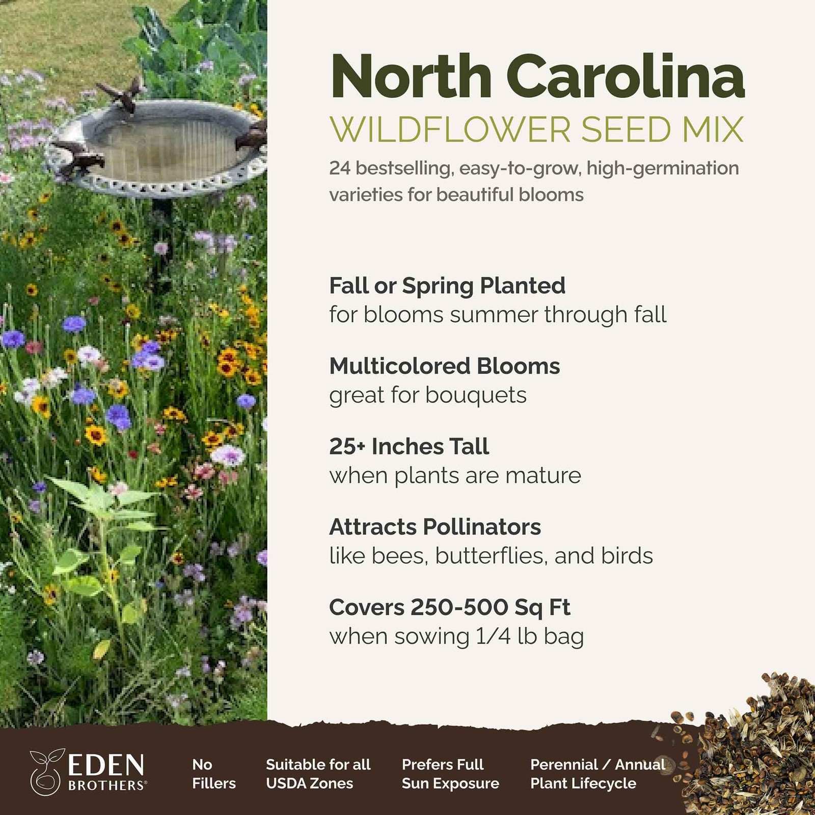 North Carolina Wildflower Mixed Seeds for Planting, 1/4 lb, 120,000+ Seeds wi