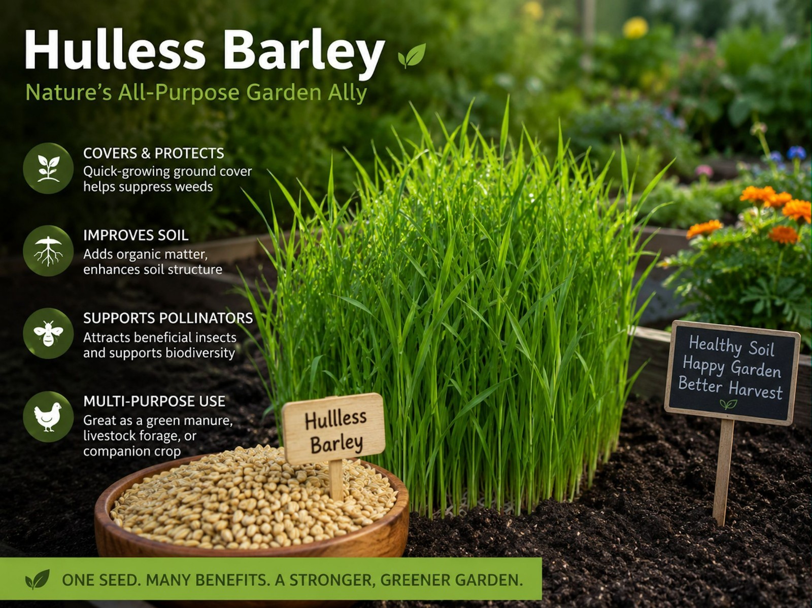250 Hulless Barley Heritage Grain Seeds! -All Natural Non GMO-Heirloom Grain