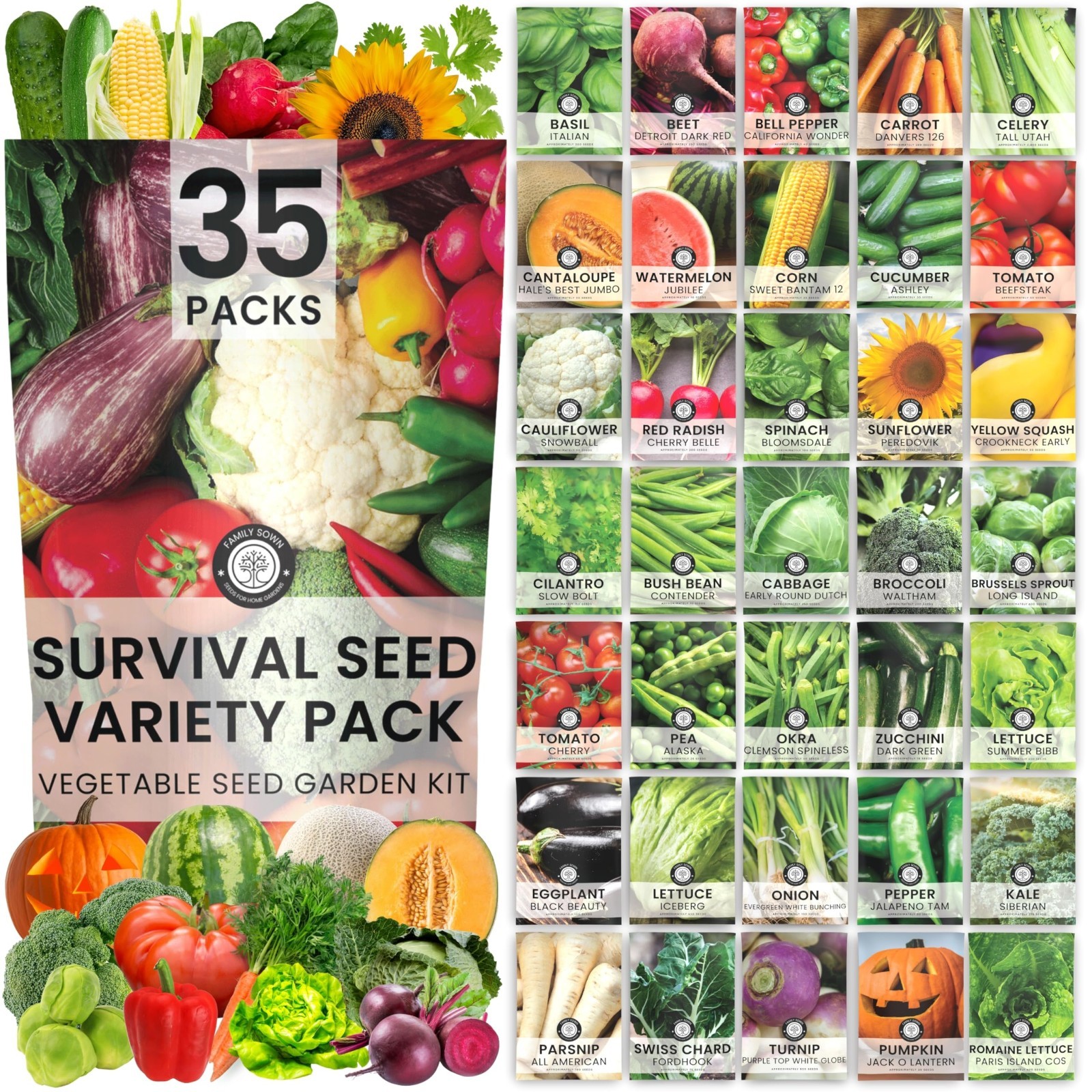 35 Vegetable Seed Packets | Survival Variety Pack | Emergency Seed Vault | 2026