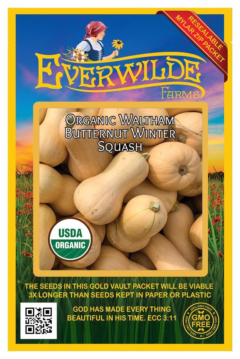 20 Organic Waltham Butternut Winter Squash Seeds – Everwilde Farms Mylar Packet
