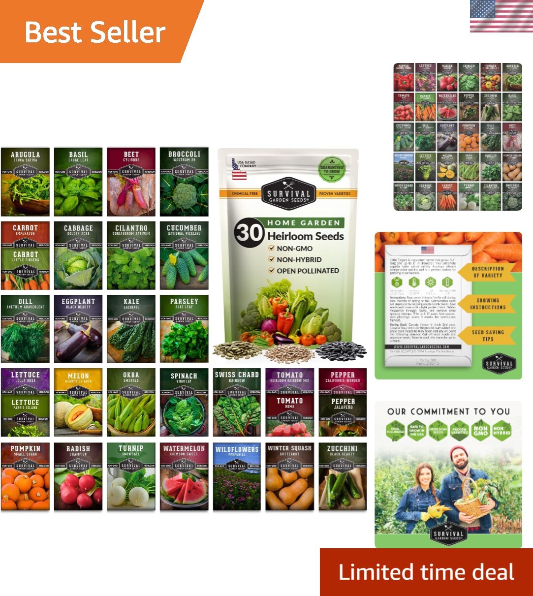 30 Variety Heirloom Seed Vault – 18,500+ Non-GMO Seeds for -Round Gardening