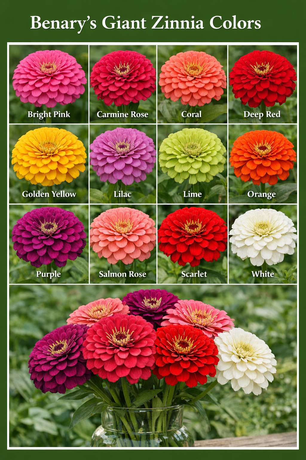 Zinnia Benary’s Giant CARMINE ROSE Double Cut Flower Garden Huge Blooms 25 Seeds
