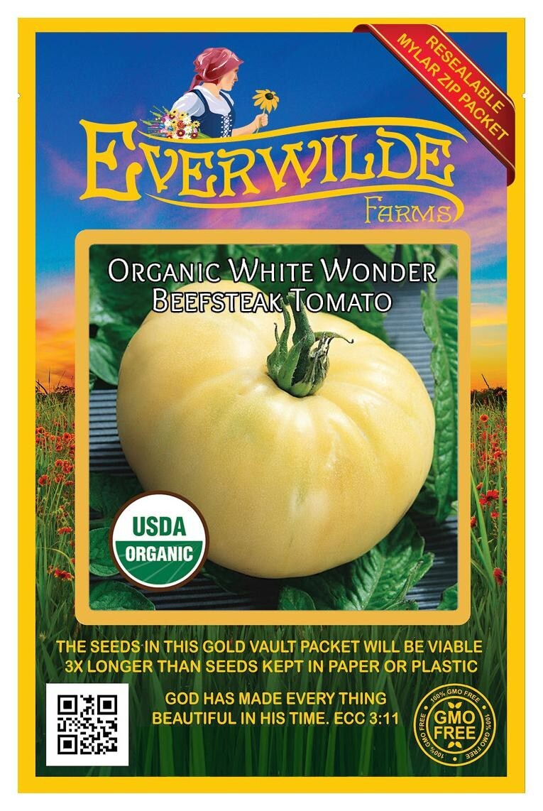 25 Organic White Wonder Beefsteak Heirloom Tomato Seeds – Everwilde Farms Mylar